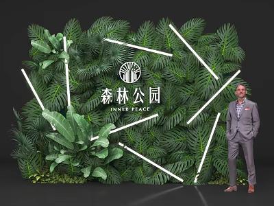 Floral Art Installation with Green Plant Wall for Forest Place Venue Decor 3d model