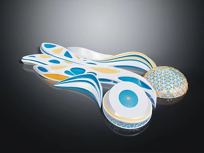 Cartoon Scene With Curved Blue White Yellow Waves And Circular Decorative Elements 3d model