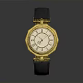 Classic Gold Watch With Black Leather Strap And Round Dial Design