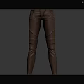 Stylish Brown Leather Utility Pants With Multiple Pockets And Stitching Details