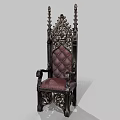 Gothic Armchair With Intricate Carvings High Back Pointed Finials And Burgundy Tufted Seat