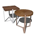 Square Wooden Table With Metal Legs And Round Woven Table With Wooden Legs Set