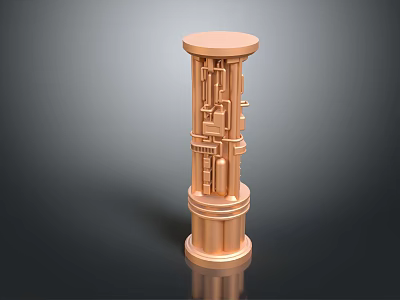 Copper Column With Intricate Mechanical Design And Detailed Structural Patterns 3d model