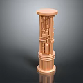 Copper Column With Intricate Mechanical Design And Detailed Structural Patterns 3d model