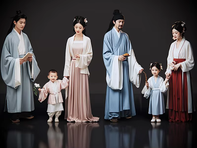 Many people 2D costume characters Song Dynasty family costume family costume family ancient family 3d model