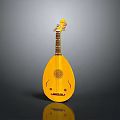 Yellow Wooden Lute Traditional Acoustic Folk Music Instrument for Home Decor