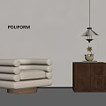 Modern POLIFORM Interior With White Sofa Brown Cabinet And Pendant Lamp 3d model