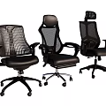 Three Stylish Black Mesh Office Chairs With Ergonomic Backrest And Rolling Wheels