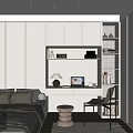 Modern Minimalist Tatami Bedroom Interior With Bed Desk Laptop Table Lamp And Bookshelf