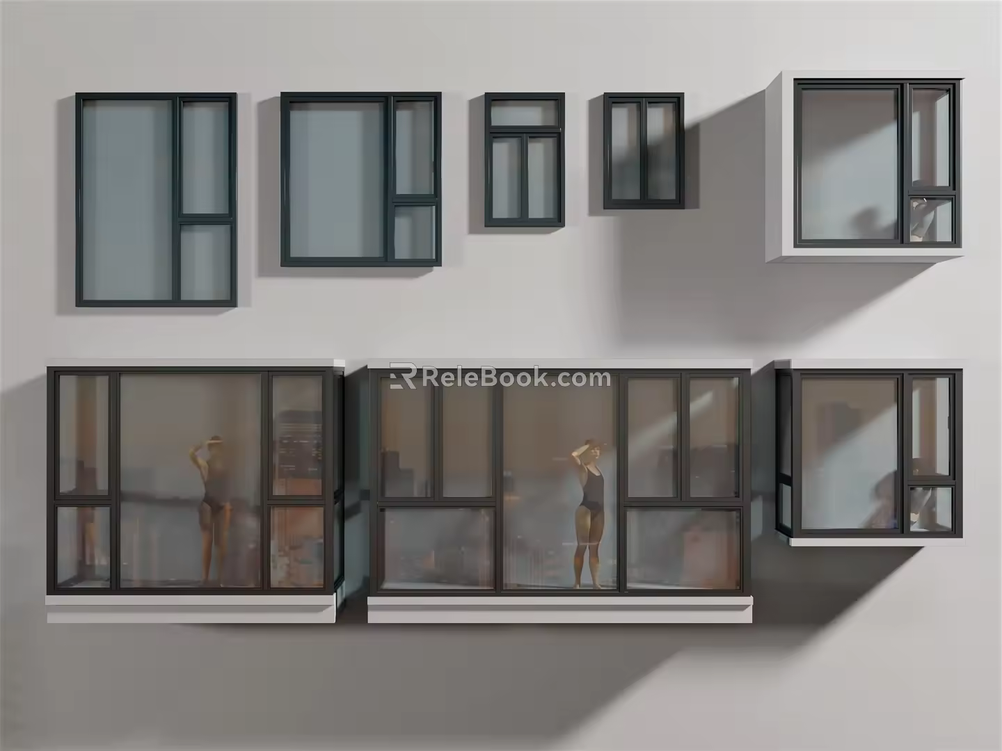 modern floor-to-ceiling window balcony floor-to-ceiling window bay window flat window combination 3d model