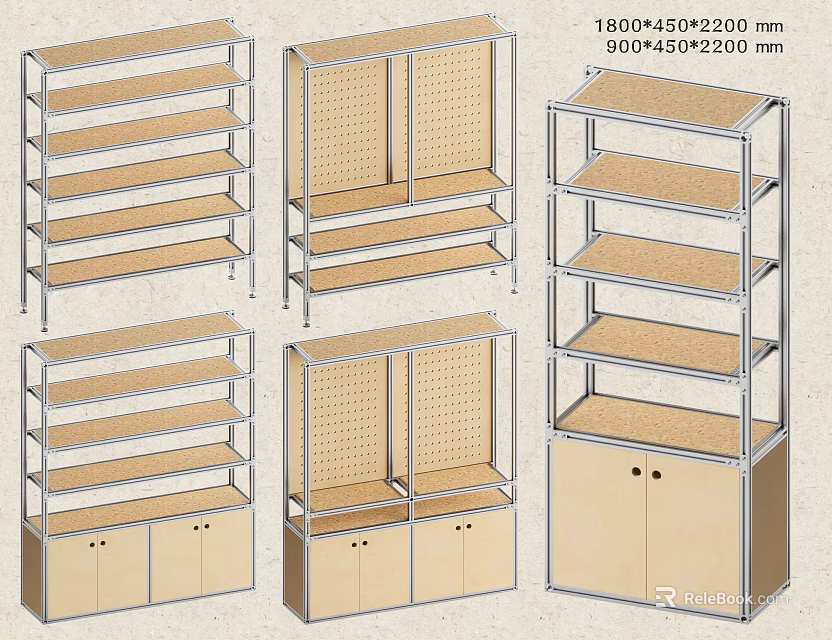 Various Sizes Display Shelves With Wooden And Metal Frame For Retail Store 3d model 