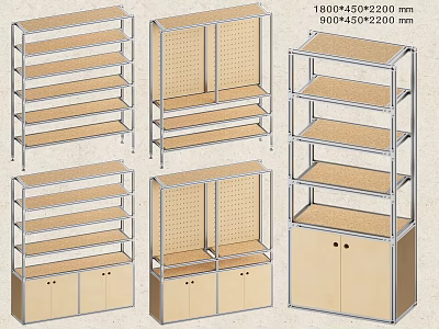 Various Sizes Display Shelves With Wooden And Metal Frame For Retail Store 3d model
