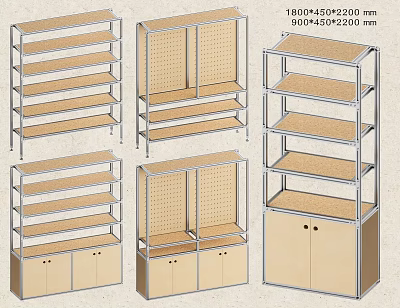 Various Sizes Display Shelves With Wooden And Metal Frame For Retail Store 3d model