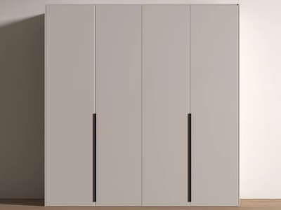 Modern Light Gray Four Door Wardrobe With Sleek Black Handles In Room 3d model