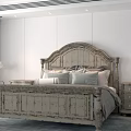 Rustic Light Gray Wooden Double Bed With Headboard Nightstand And Curtains In White Bedroom