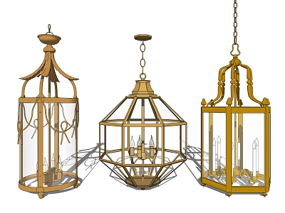 Elegant Classic Metal Frame Chandeliers With Glass Panels And Vintage Designs 3d model