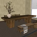 Modern Tea Table and Chair Combination Solid Wood Tea Table Tea Table 3d model