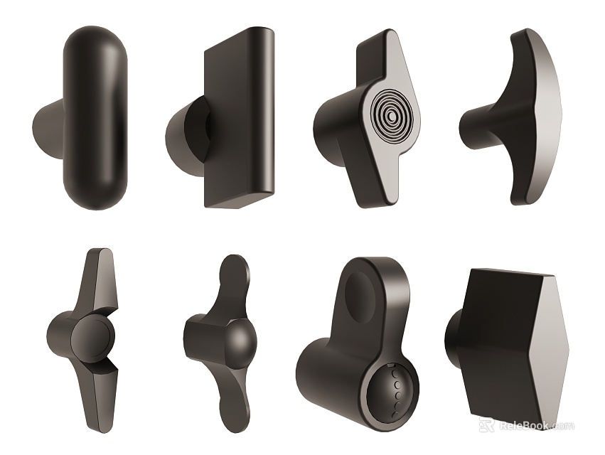 Modern Black Cabinet Handles With Various Geometric Shapes And Stylish Designs For Furniture 3d model 