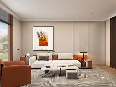 Modern Office Interior Design With Comfortable Sofa Coffee Table Wall Art And Large Windows 3d model