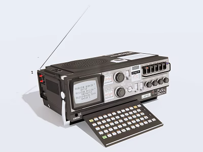 Classic Vintage Portable Radio With Screen Knobs Keyboard And Antenna 3d model