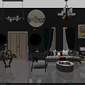 Modern Living Room Sofa And Coffee Table Set With Green Curtains Chandeliers And Potted Plant