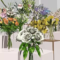 Commercial White And Gold Display Stands For Various Colored Flower Bouquets In Vases