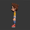 3D Cartoon Child Character Standing In Yellow White Shirt Blue Pants And Red Shoes