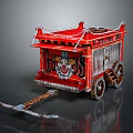 Red Clown Themed Mobile Cart With Decorated Exterior And Wooden Wheels For Carnival Events