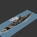 Battleship Sailing on Vast Ocean with Smoke from Chimneys and Deck Cannons