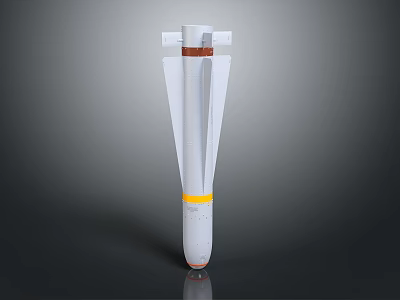 Aerodynamic Military Missile With White Body Fins Yellow Band And Brown Top 3d model