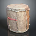 Traditional Musical Instrument Handcrafted Leather Drum With Round Head And Red Straps