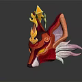 Ornate Fox Mask With Golden Decorations Red Pink Ears And White Fur Elegant Costume Accessory