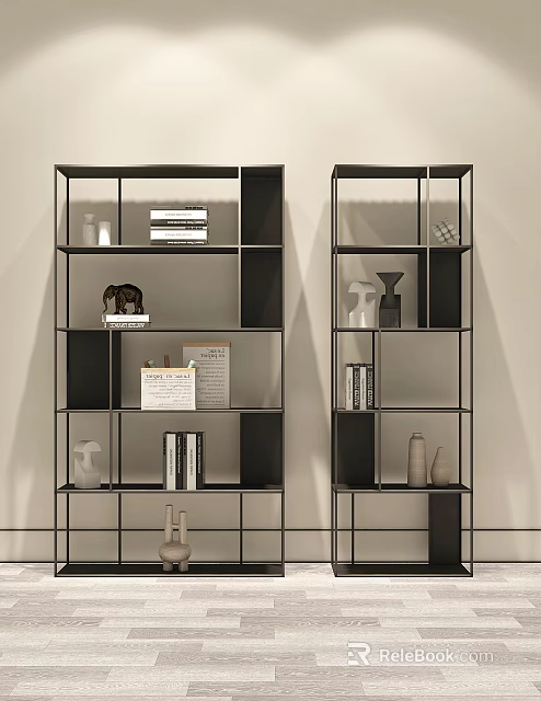 Modern Open Shelving Unit Featuring Books Vases and Decorative Items 3d model 