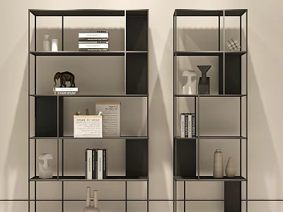 Modern Open Shelving Unit Featuring Books Vases and Decorative Items 3d model