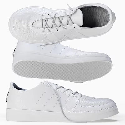 Stylish White Lace Up Casual Shoes With Perforated Upper And Textured Sole 3d model