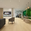 Modern Leisure Area Interior Featuring Sofa Chair TV Green Plant Wall Bookshelf And Pendant Lights