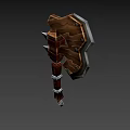 Rugged Wooden Battle Axe With Leather Handle Straps And Metal Spikes Weapon
