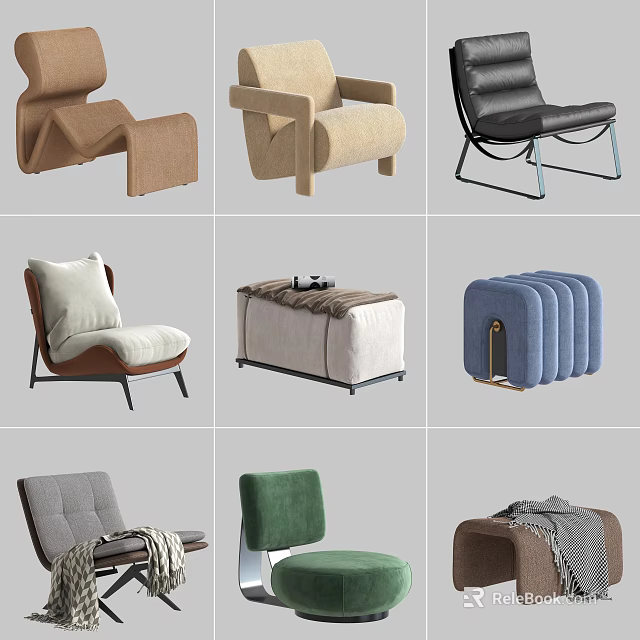 Various Single Sofa Designs With Modern Styles And Different Color Options 3d model
