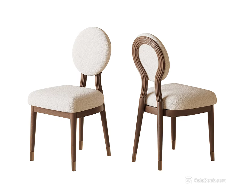 Modern Single Chairs With Curved Backrest Wooden Frame And Light Upholstered Seat 3d model 