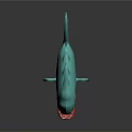 Cartoon Turquoise Fish With Red Fins Yellow Eyes And Sharp Teeth
