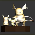 Pokemon Character Figures In Yellow With Different Sizes On Brown Hexagonal Base 3d model