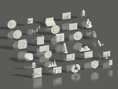 3D Business Icons Collection With Financial Symbols Data Charts And Tools 3d model