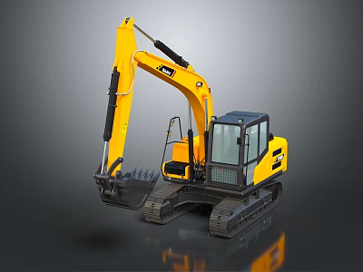 Yellow Tracked Excavator With Cab And Front Bucket For Construction Use 3d model