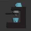 Red Electric Coffee Machine With Dual Blue Cups On Top And Single Cup Below