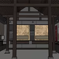 Traditional Chinese Architecture Interior With Wooden Beams Columns And Classic Design Structure 3d model