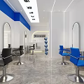 Stylish Modern Blue And White Beauty Hair Salon Interior Design With Professional Styling Chairs
