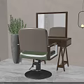 Elegant Room Interior With Dressing Table Mirror Green Beige Chair Plant And Pendant Light