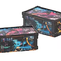 Two Vibrant Wooden Storage Boxes With Colorful Graffiti Art Design