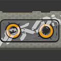 Portable Compact Device With Two Yellow Knobs Metallic Geometric Pattern And Reflective Base