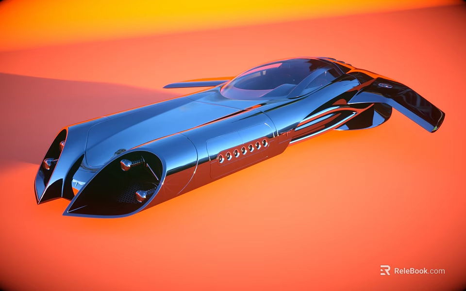 Futuristic Aerodynamic Sports Car With Sleek Metallic Finish On Orange Background 3d model 